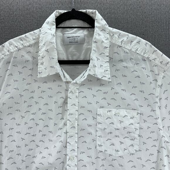 Paperdenim & Cloth Men's White Micro Printed Short Sleeve Button Up Shirt 3XL - Picture 2 of 8